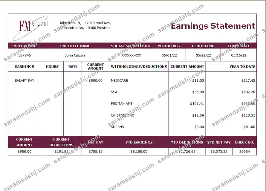 USA insurance company earning statement